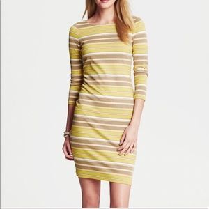 BANANA REPUBLIC midi dress, gold, stripes, Size 8
